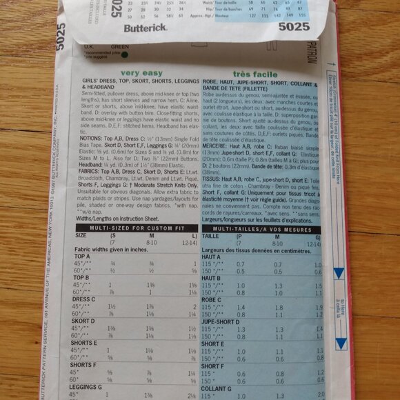 Girls Top, Dress, Skort, Shorts, Leggings Sewing Pattern Size 7-14 Butterick 502 - Picture 5 of 10